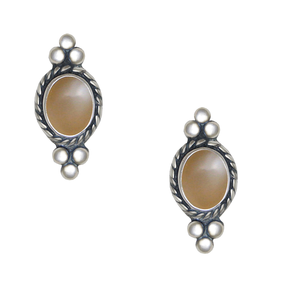 Sterling Silver Peach Moonstone Post Stud Earrings